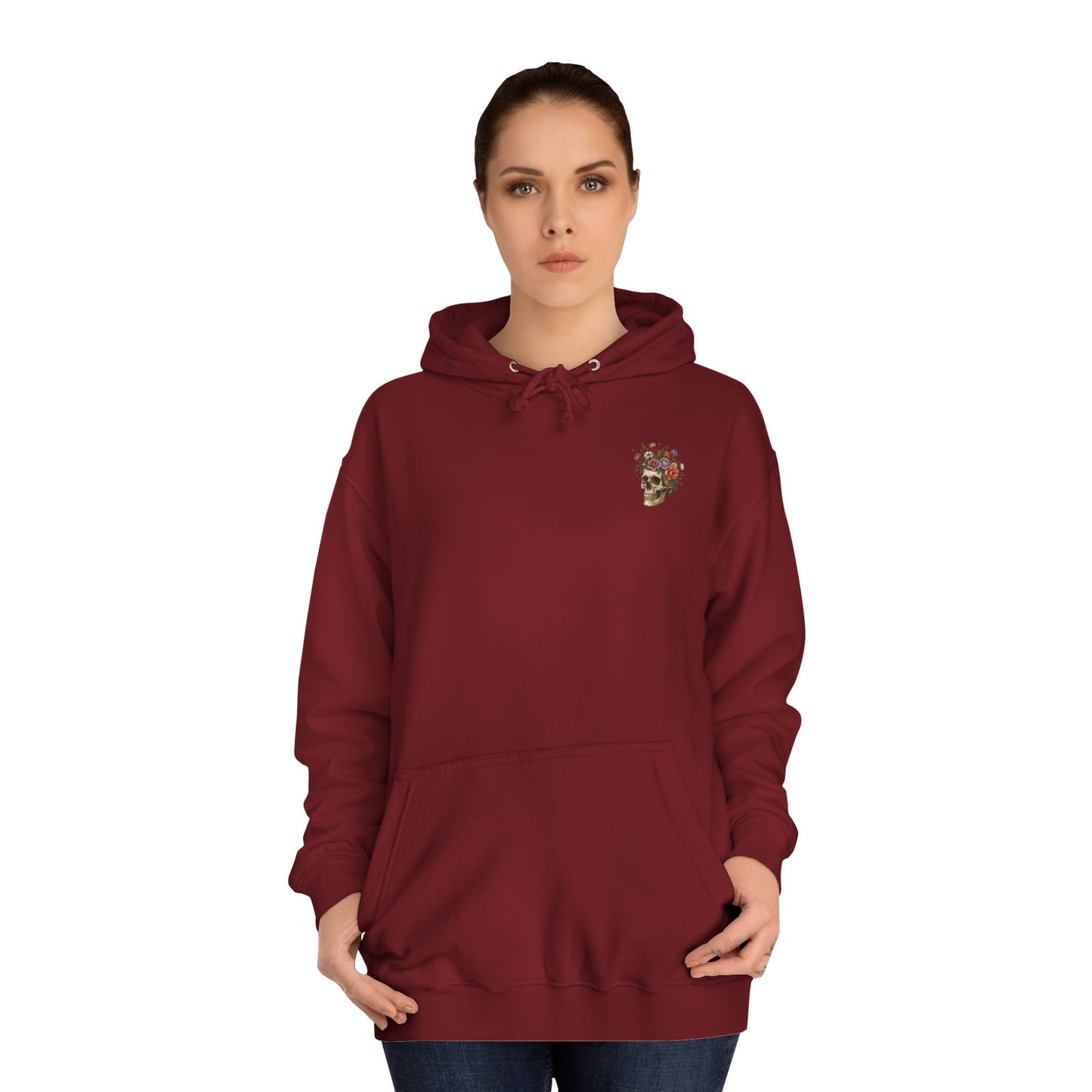 Skull & Floral College Hoodie  Rose Crown Skull Graphic Hoodie