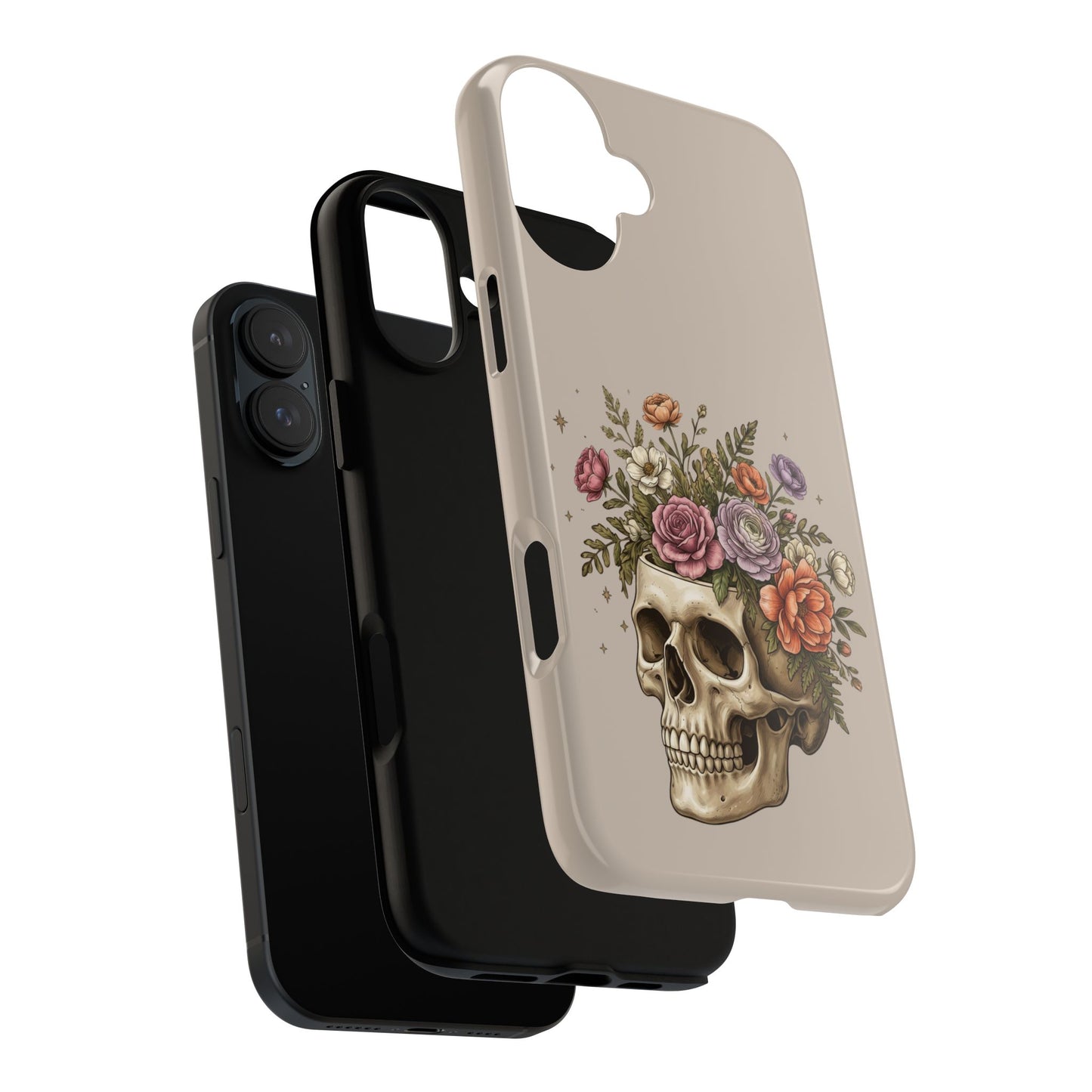 Floral Skull Tough Phone Case  Protective iPhone Case with Vintage Flower Skull Design