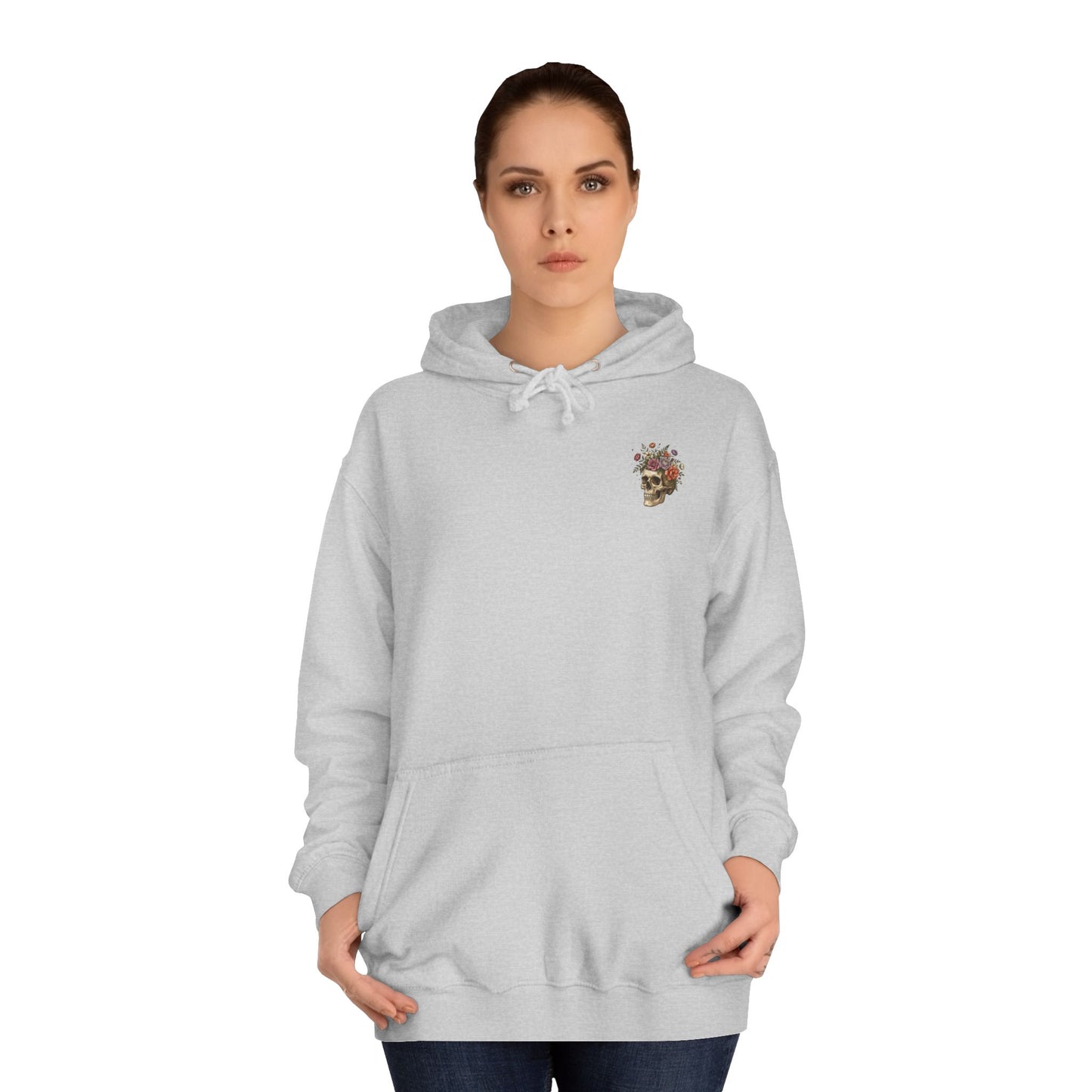 Skull & Floral College Hoodie  Rose Crown Skull Graphic Hoodie