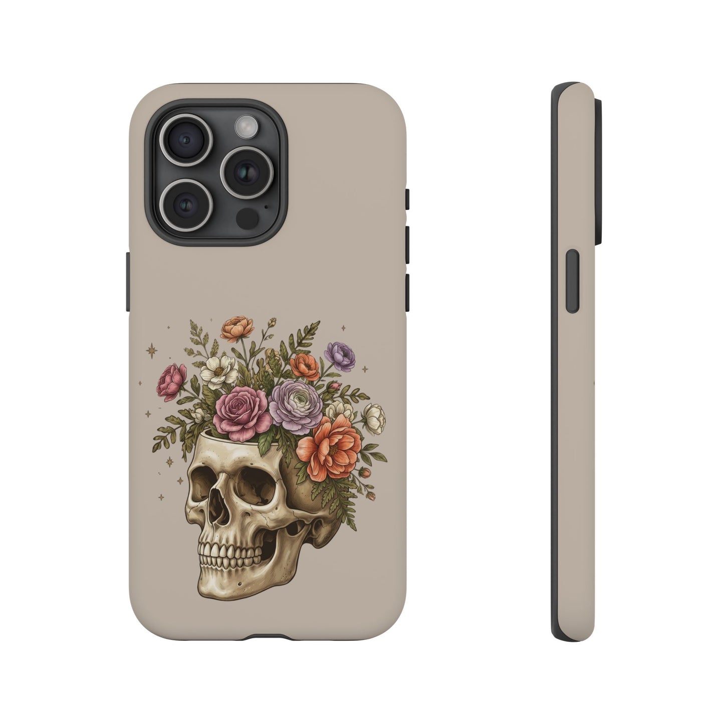 Floral Skull Tough Phone Case  Protective iPhone Case with Vintage Flower Skull Design