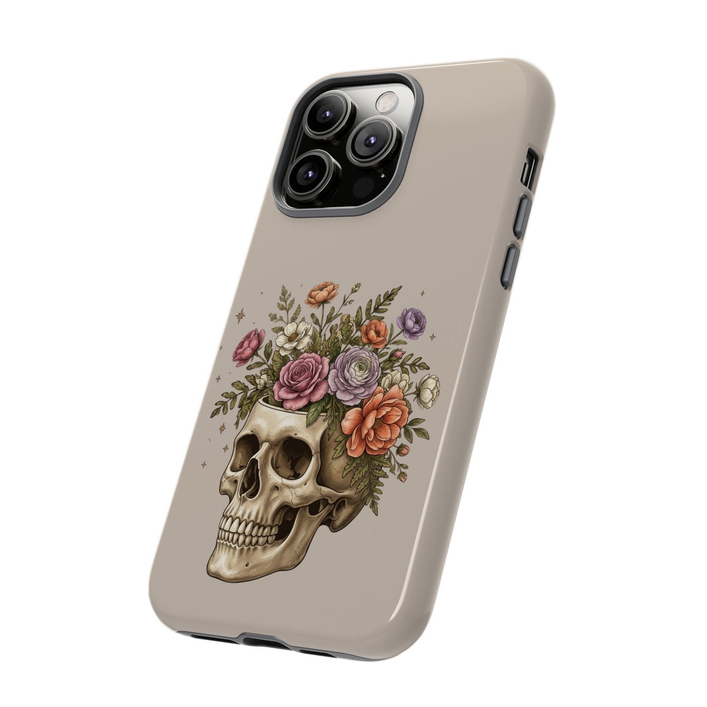 Floral Skull Tough Phone Case  Protective iPhone Case with Vintage Flower Skull Design