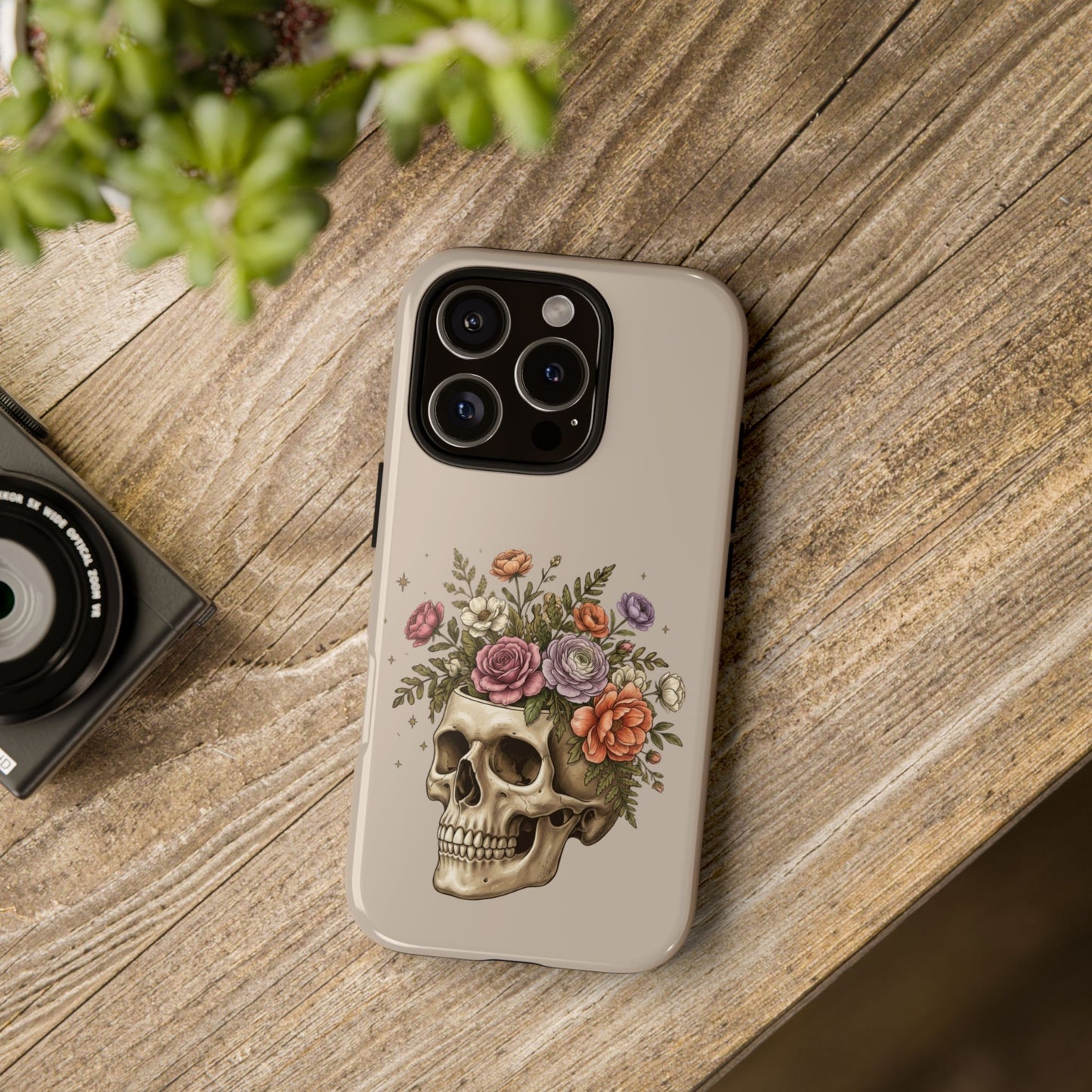 Floral Skull Tough Phone Case  Protective iPhone Case with Vintage Flower Skull Design