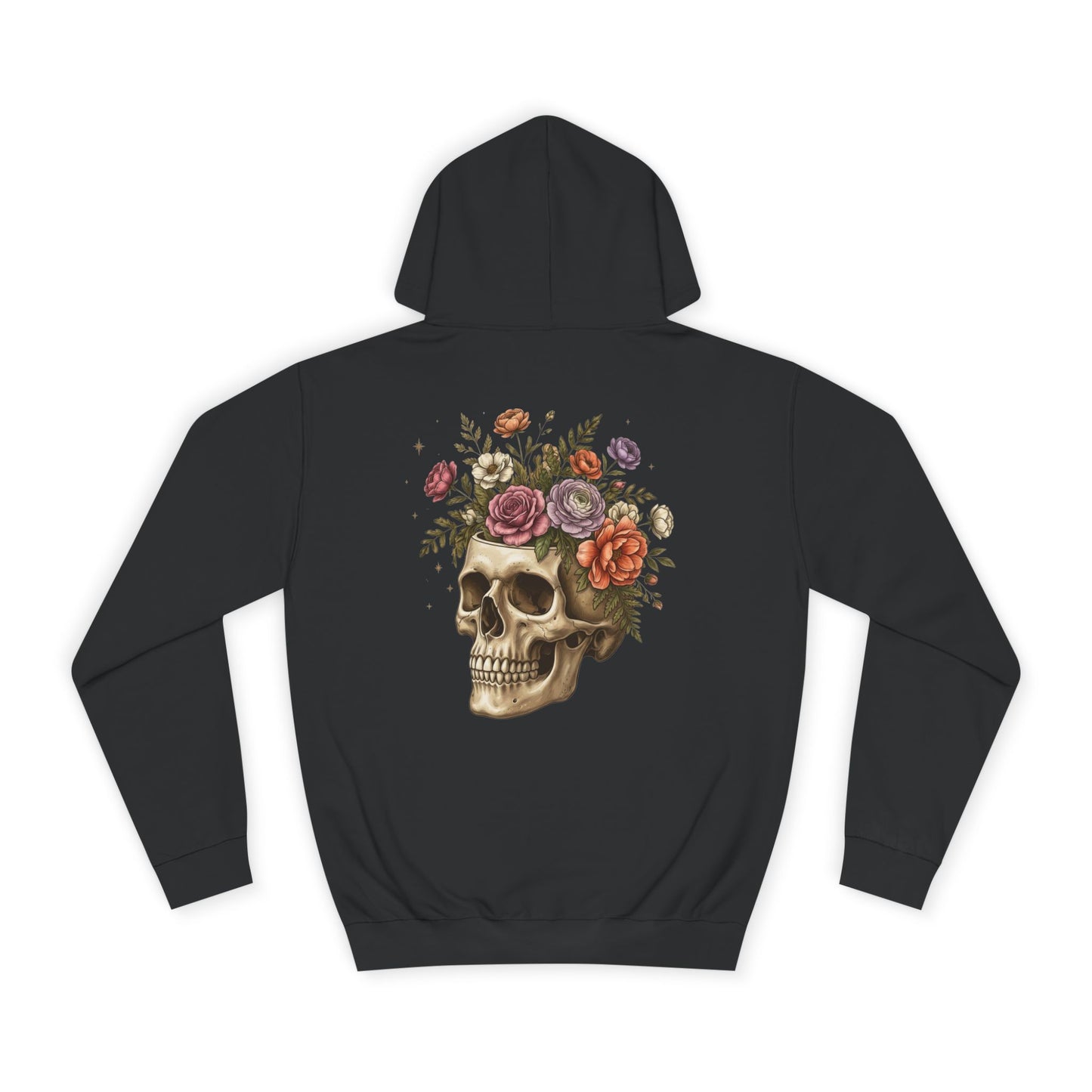 Skull & Floral College Hoodie  Rose Crown Skull Graphic Hoodie