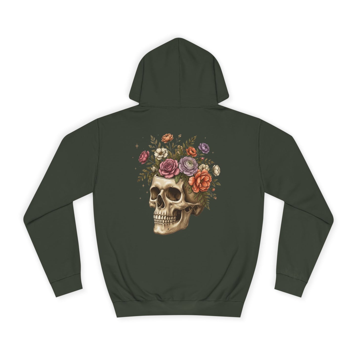 Skull & Floral College Hoodie  Rose Crown Skull Graphic Hoodie