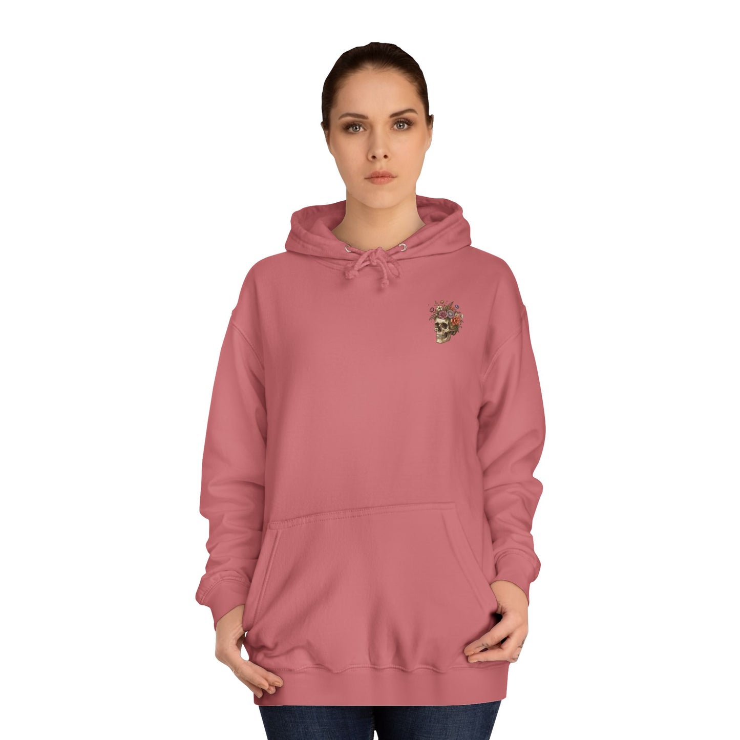 Skull & Floral College Hoodie  Rose Crown Skull Graphic Hoodie