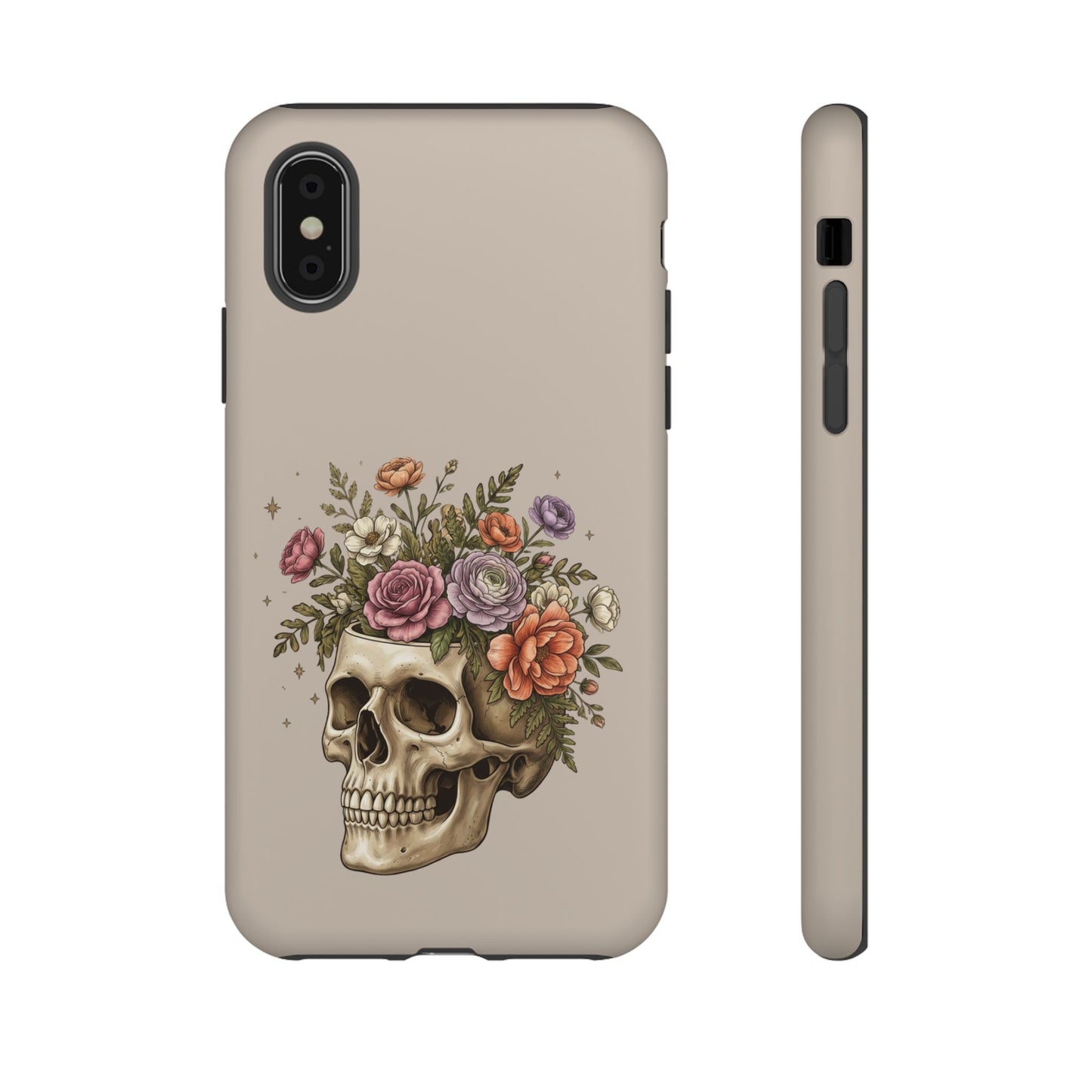 Floral Skull Tough Phone Case  Protective iPhone Case with Vintage Flower Skull Design
