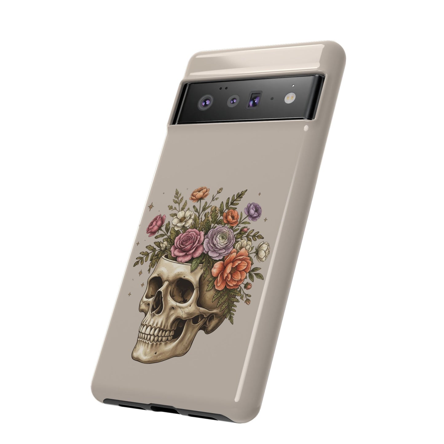 Floral Skull Tough Phone Case  Protective iPhone Case with Vintage Flower Skull Design