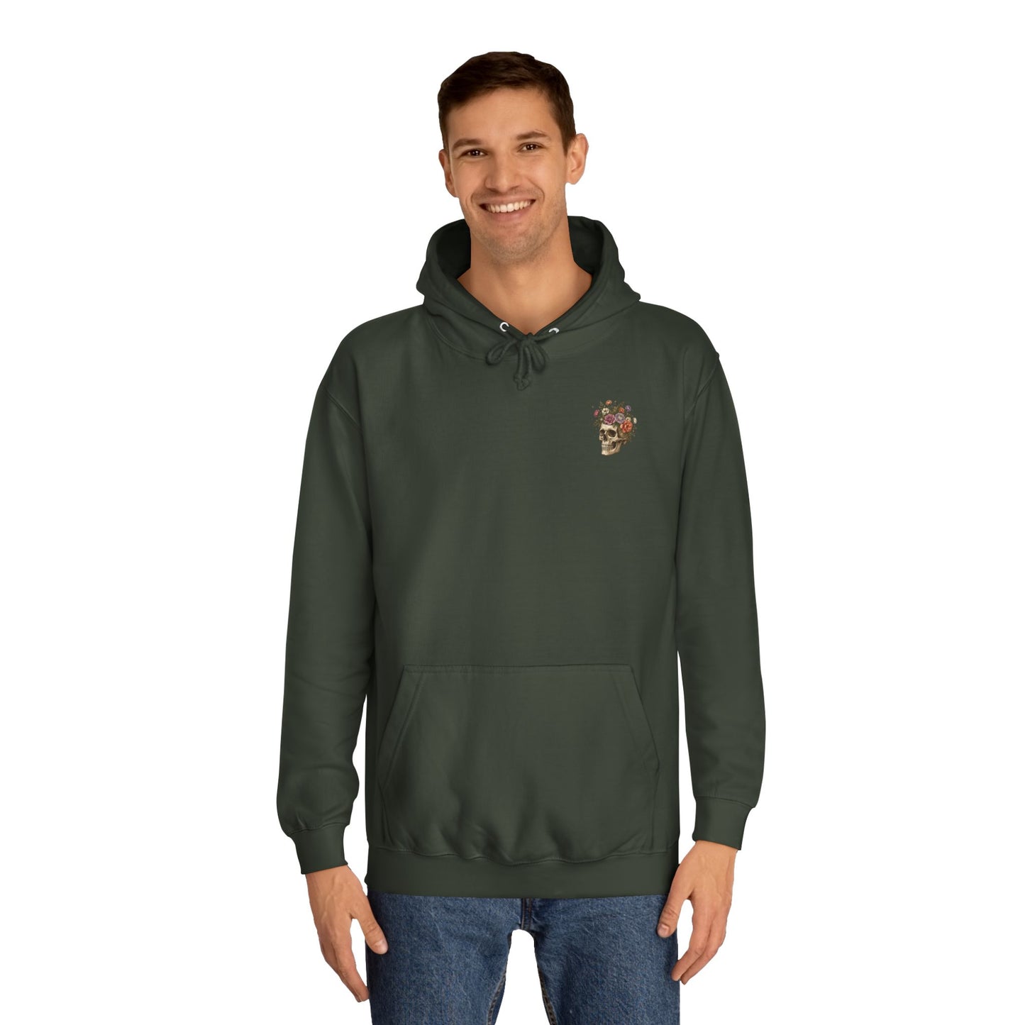 Skull & Floral College Hoodie  Rose Crown Skull Graphic Hoodie