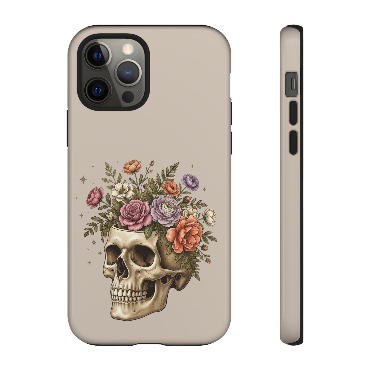 Floral Skull Tough Phone Case  Protective iPhone Case with Vintage Flower Skull Design