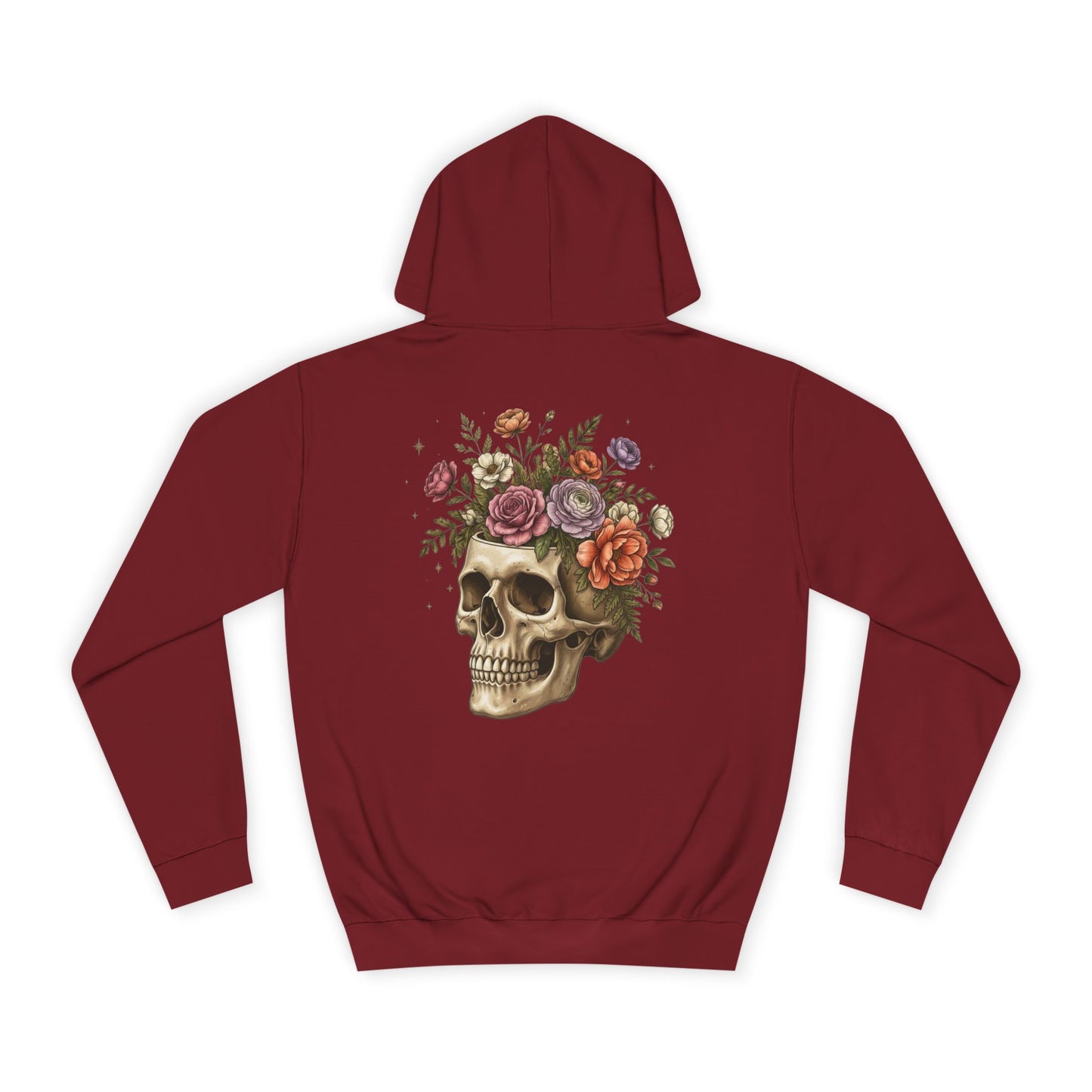 Skull & Floral College Hoodie  Rose Crown Skull Graphic Hoodie