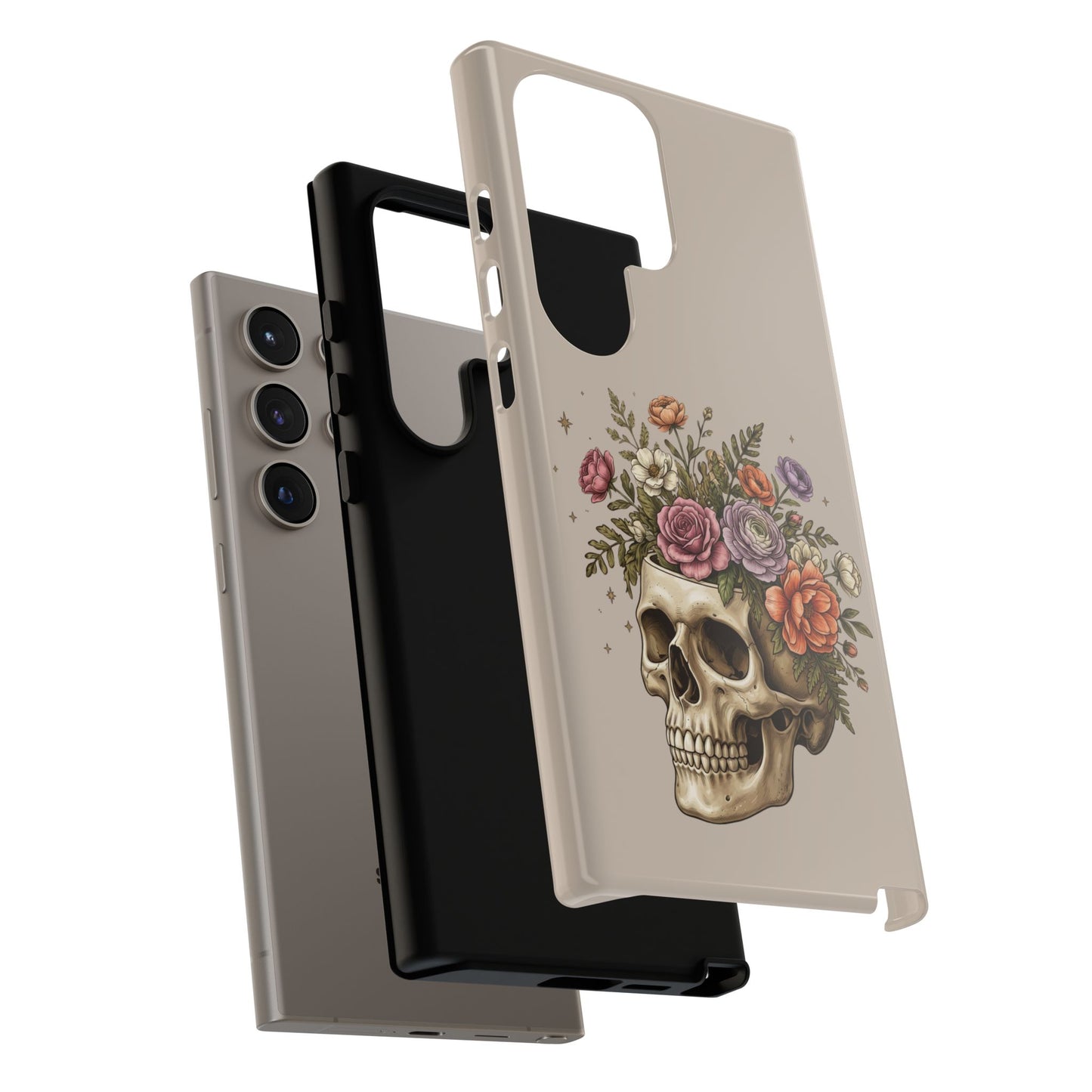 Floral Skull Tough Phone Case  Protective iPhone Case with Vintage Flower Skull Design