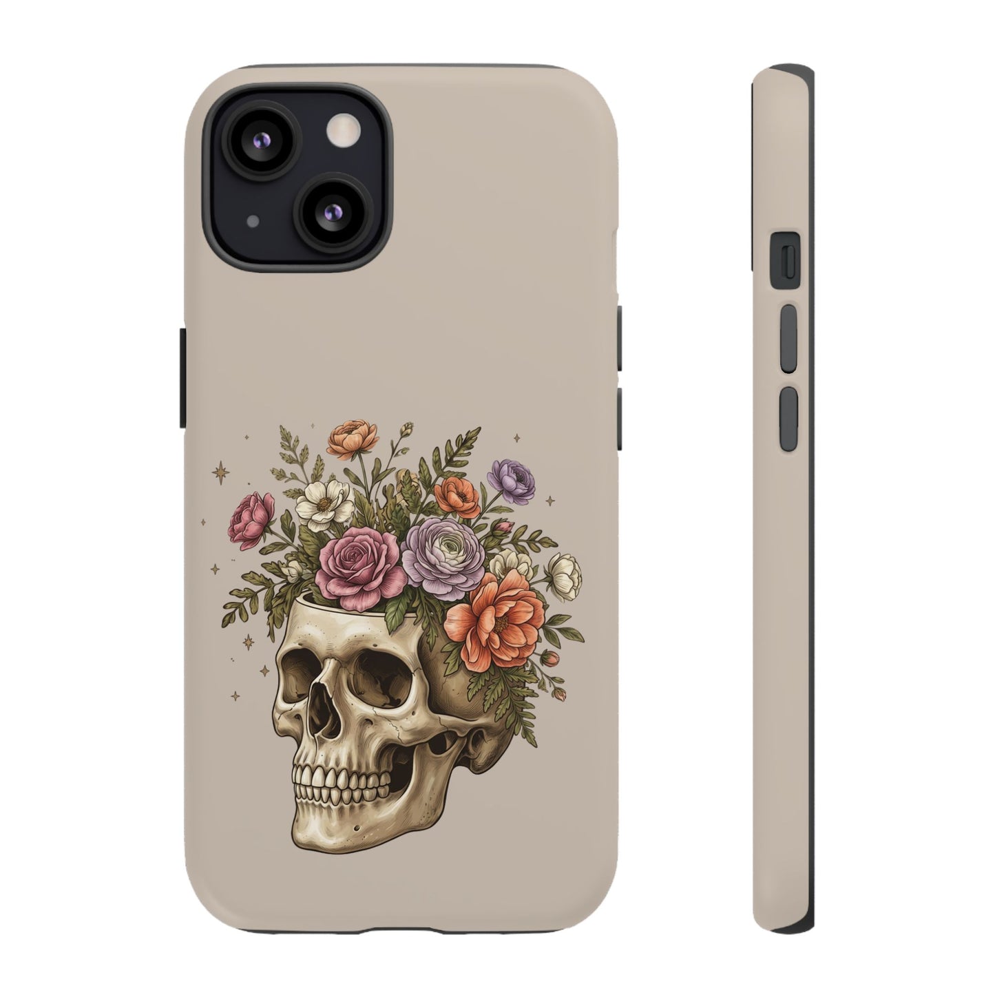 Floral Skull Tough Phone Case  Protective iPhone Case with Vintage Flower Skull Design