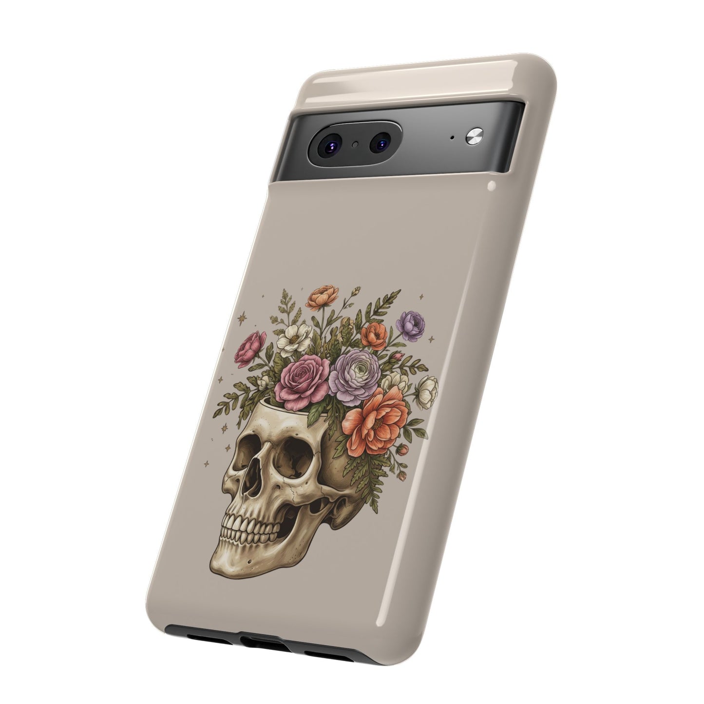 Floral Skull Tough Phone Case  Protective iPhone Case with Vintage Flower Skull Design