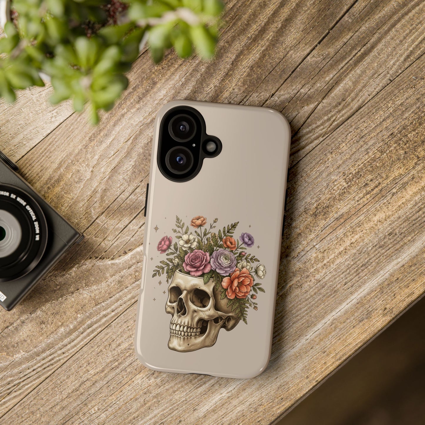 Floral Skull Tough Phone Case  Protective iPhone Case with Vintage Flower Skull Design