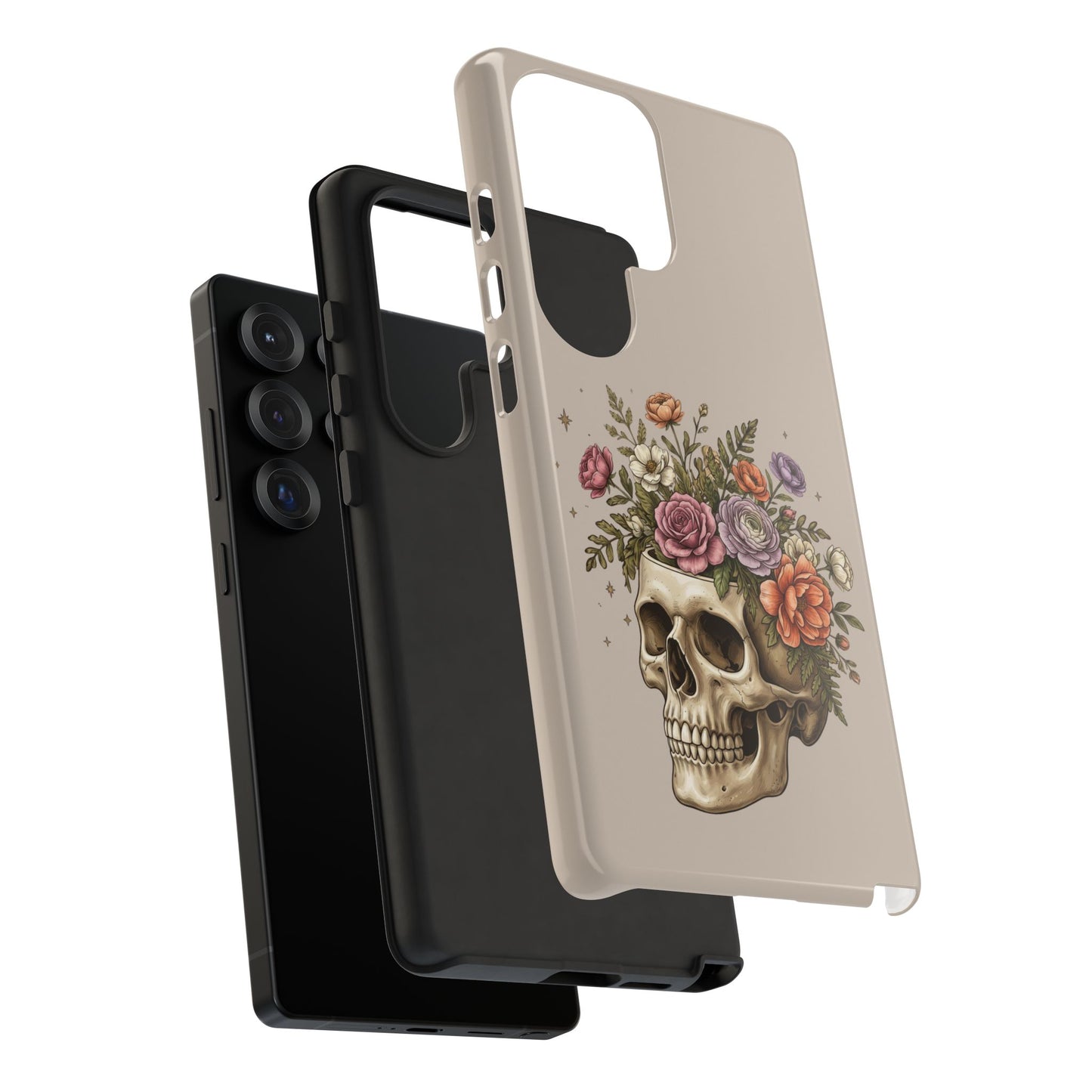 Floral Skull Tough Phone Case  Protective iPhone Case with Vintage Flower Skull Design