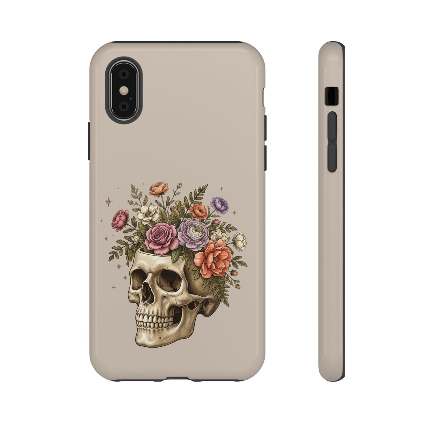 Floral Skull Tough Phone Case  Protective iPhone Case with Vintage Flower Skull Design