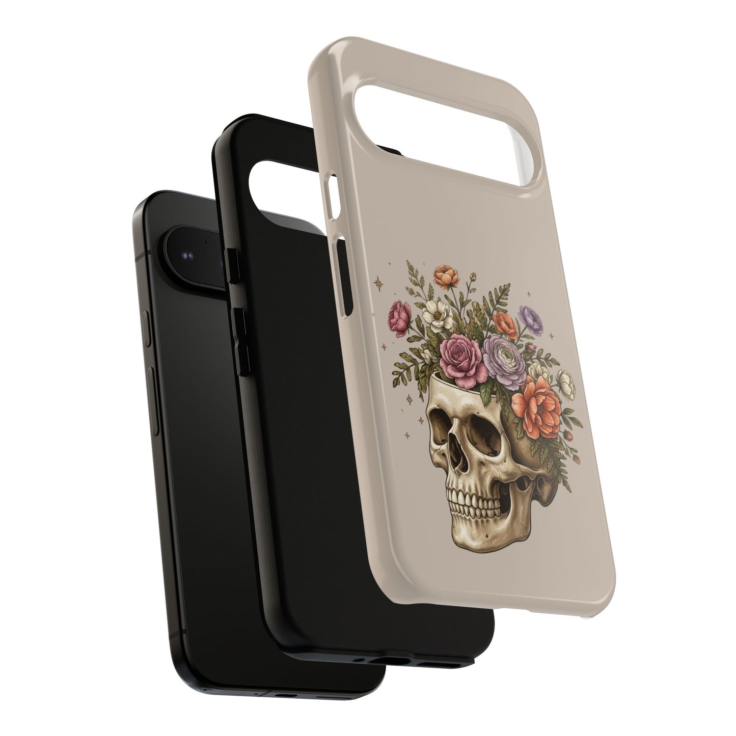 Floral Skull Tough Phone Case  Protective iPhone Case with Vintage Flower Skull Design